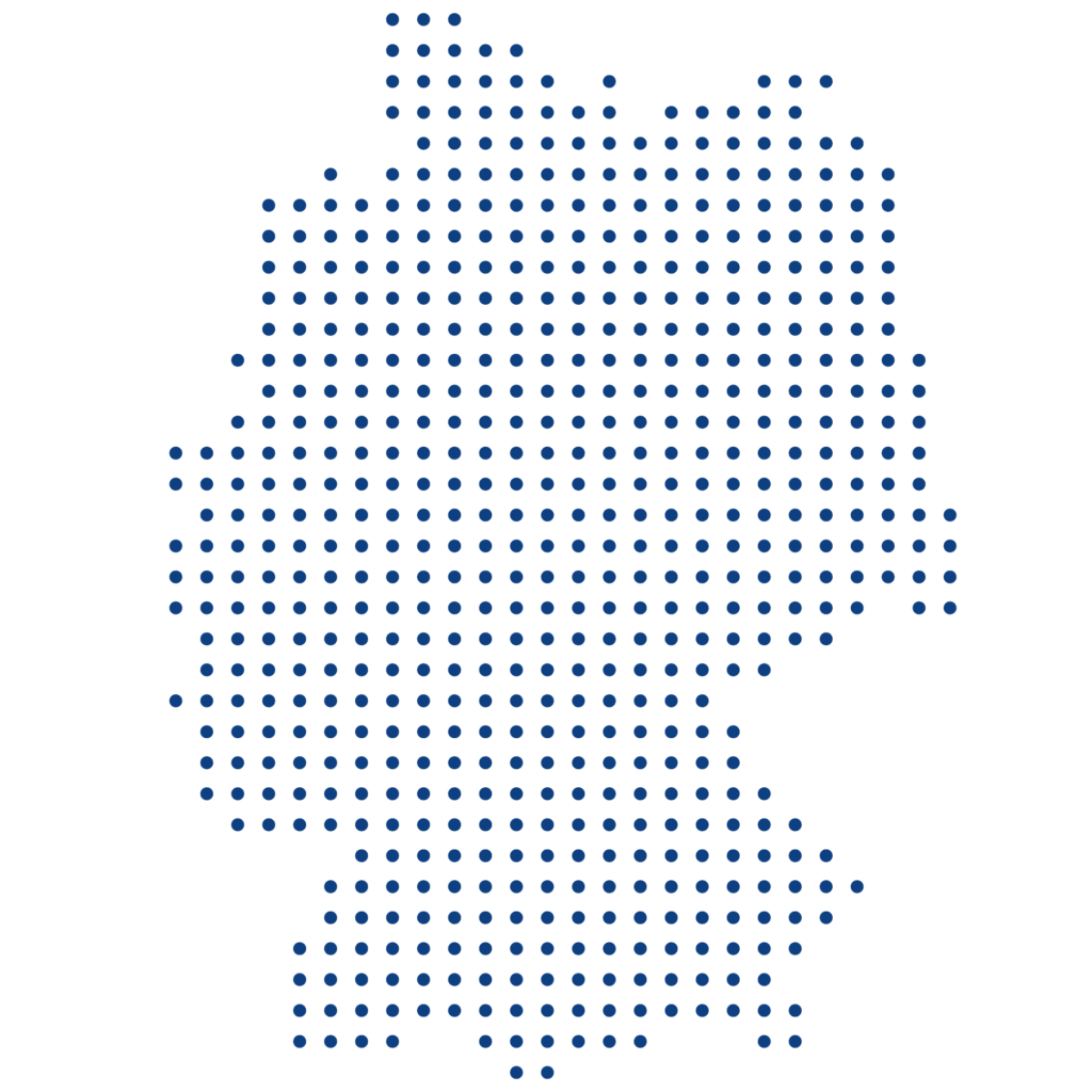 Stilisierte Deutschlandkarte aus blauen Punkten als Symbol für das deutschlandweite Netzwerk der Getränkelogistik